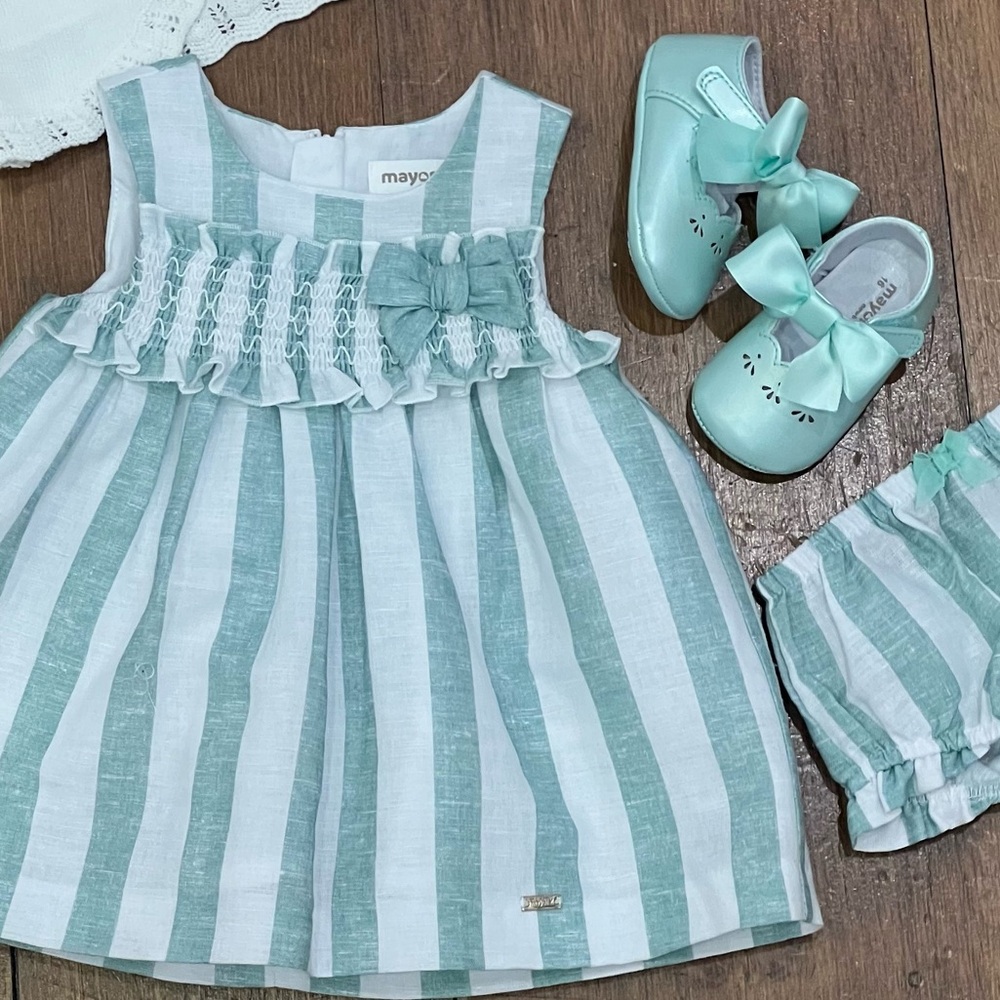 Mayoral Mint and White Striped Baby Dress